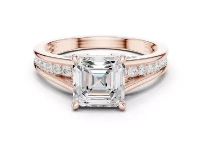 Princess Cut Diamond Ring 3D Model Pave Band  Jewelry STL 3D print model