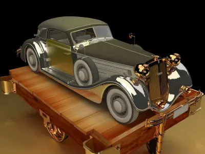 Chinese display stand with antique car 3D model