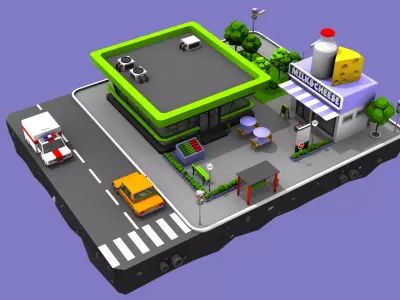 Dairy Store Block from Cartoon Low Poly City Low-poly 3D model