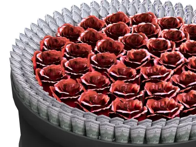 Rose Gift Box with Dollars Low-poly 3D model