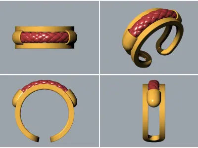 Gold and leather ring in male and female styles and 14 sizes 3D print model