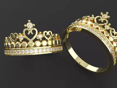 Royal Crown Heart Ring 3D print model