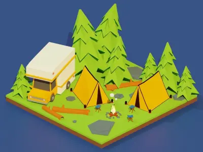 Isometric Camp Diorama Low-poly 3D model