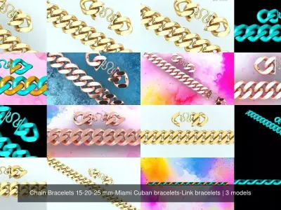 Chain Bracelets 15-20-25 mm-Miami Cuban bracelets-Link bracelets 3D Model Collection