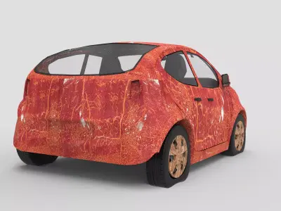Old accident-damaged car Low-poly 3D model