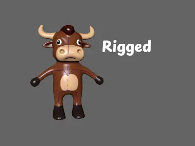 High-Quality 3D Cute Bull Animated for Games Low-poly 3D model