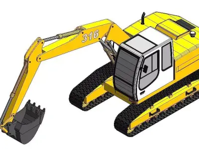 Medium Long Reach Excavator-18 Low-poly 3D model