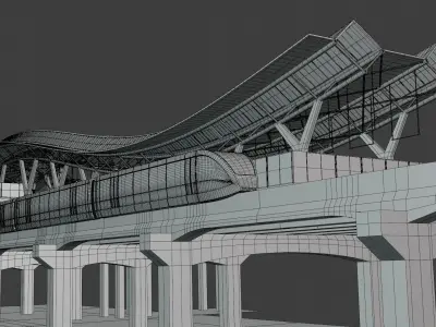 Monorail station with train 2023 IV 3D model