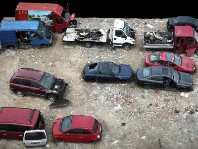 abandoned cars wreckage terrain part1 photogrammetry Low-poly 3D model