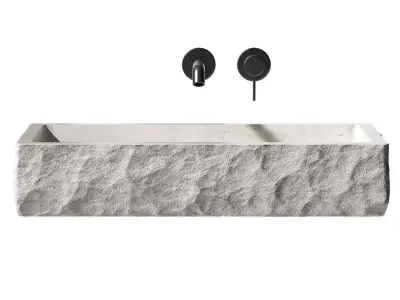 Sink made of natural white marble stone with rough rock edge 3D model