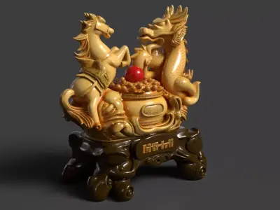 Chinese dragon  horse treaure bowl  3D model