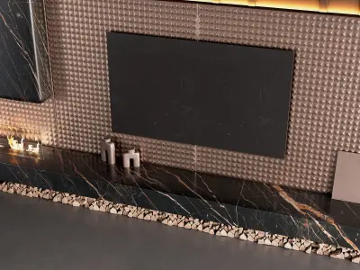 Decorated TV wall with fireplace - 2 3D model