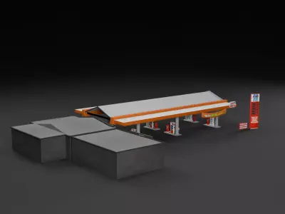 Low Poly Gas Station Model Low-poly 3D model
