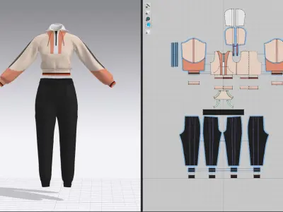 Cropped Women Hoodie and Pants 3D model