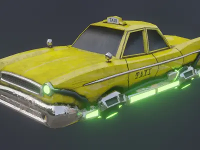 Hovercar futuristic old taxi  Low-poly 3D model