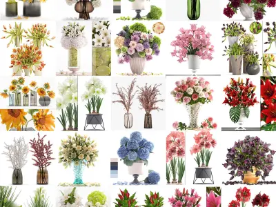 Collection of bouquets 39 pieces 3D model