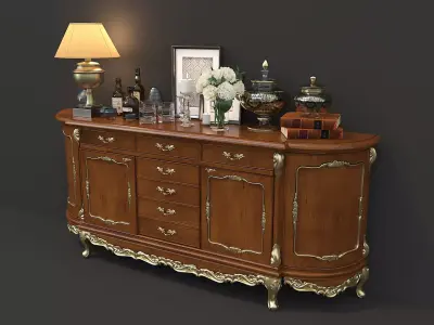 Classic European style Sideboard and Decoration 3D model