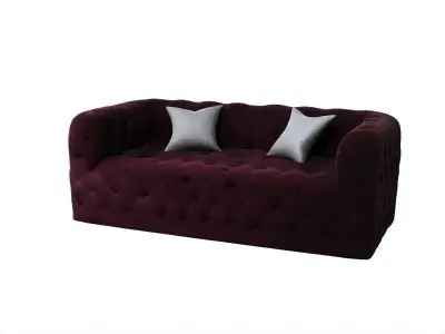Deep Dark Purple elegant Tufted Sofa Couch Low-poly 3D model