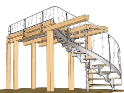 Spiral staircase with railing on the bed above 3D model