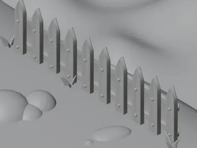 Fence near a river Low-poly 3D model