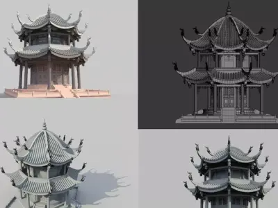 3DMAX Model-Ancient Octagonal Pavilion in China 3D model