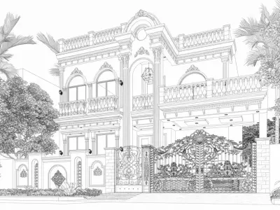 Villa Front elevation House 3D model