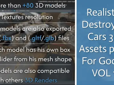 100 Realistic Destroyed Cars 3D Assets Pack For Godot Vol 1 Low-poly 3D model