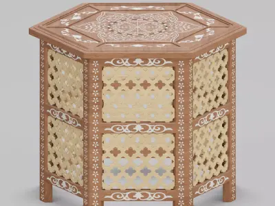 Hexagonal ornate Moroccan table 02 3D model
