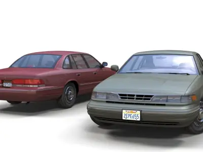 American 90s generic sedan  Low-poly 3D model