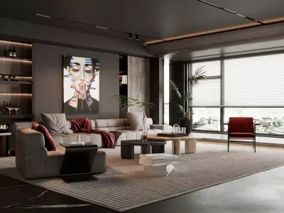 Modern living room 3D model 3D model