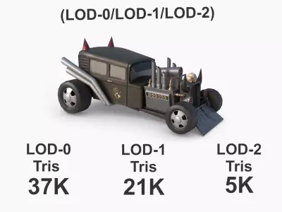 Post Apocalyptic Ratrod Low-poly War Car Game Asset Low-poly 3D model