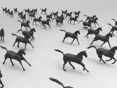 Low poly running horses - 23pcs posed Low-poly 3D model