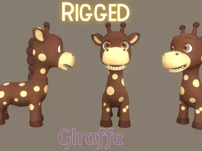 Rigged Cute Playful Dark Brown Giraffe Low-poly 3D model