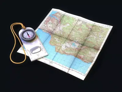 Map and Compas Low-poly 3D model