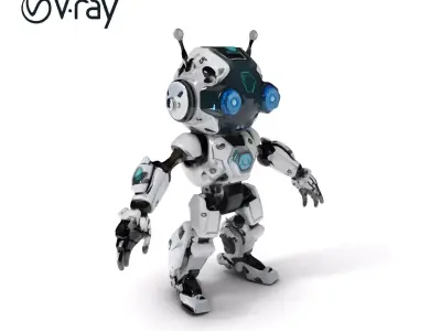 Futuristic Robotic Companion with LED Eyes and Antennas Low-poly 3D model