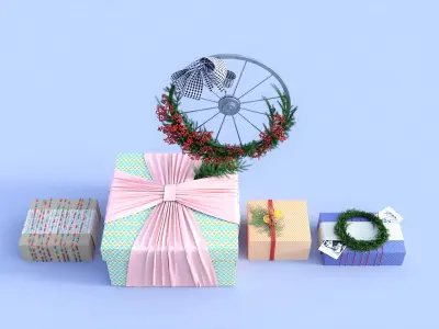 Christmas Decoration Gift Pack  Low-poly 3D model