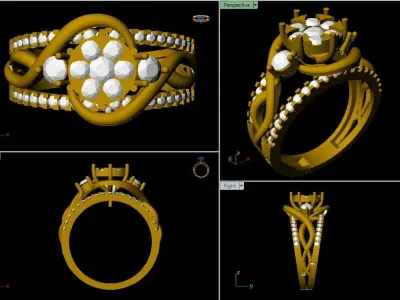 Floral Crown Twist Engagement Ring 3D print model