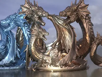 Arthurian Dragon King Statue 3 designs 3D model