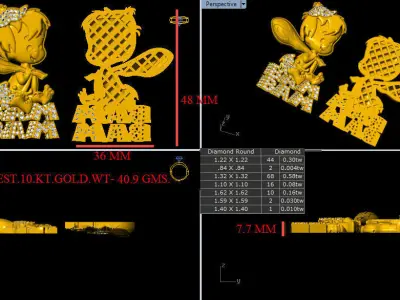 African American Pebbles Bam Bam Pendant hiphop jewelry 3D print model