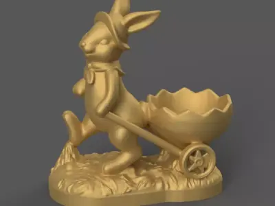 Easter Bunny with Cart 3D Model STL File for Decoration 3D print model