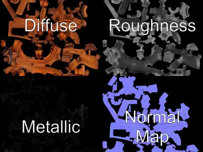 Vintage Spinning Wheel D Model Pack Low-poly 3D model