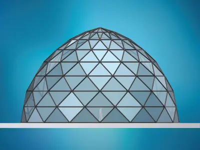 Dome pointed hexagonal triangulated structure with glass panels Low-poly 3D model