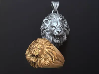Lion Pendant Ring Collection Set 3D print model