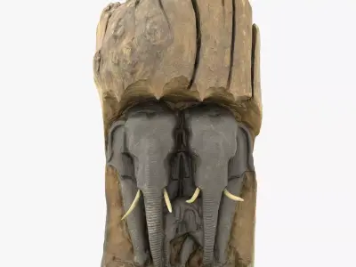 Wooden Asian Elephants Low-poly 3D model