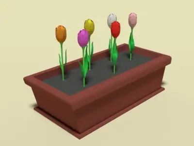 Low Poly Cartoon Tulips Flowers Low-poly 3D model