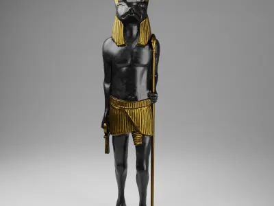 Anubis Soldier Statue for VFX and Games Low-poly 3D model