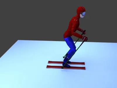 Skier spider man on skis Low-poly 3D model