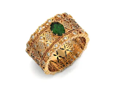 Art Deco Style wedding Ring  oval stone 1501 3D print model