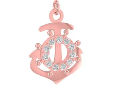 Luxury Anchor Symbol Pendant with Gemstone Accents  3044 3D print model