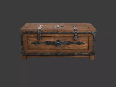Old wooden chest with lock 3D model
